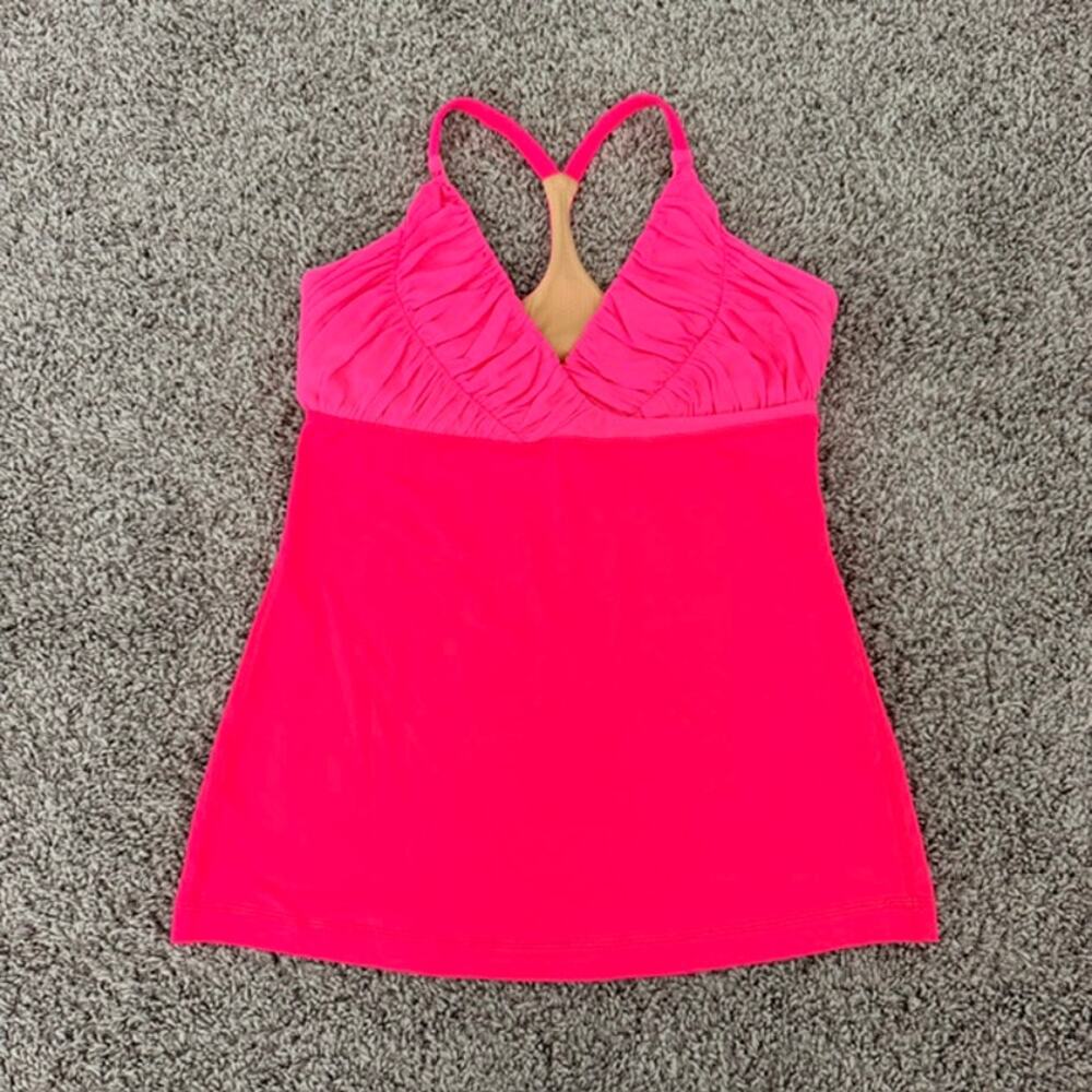 Lululemon Pure Balance Tank Women's 8 Pink Racerback Shelf Bra Ruched Neckline